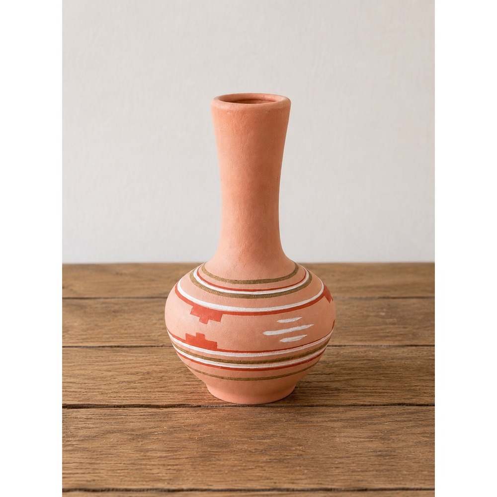 TESA Hand Painted Bud Vase USA Terracotta Southwestern Pottery P-15 Peach 5.25"